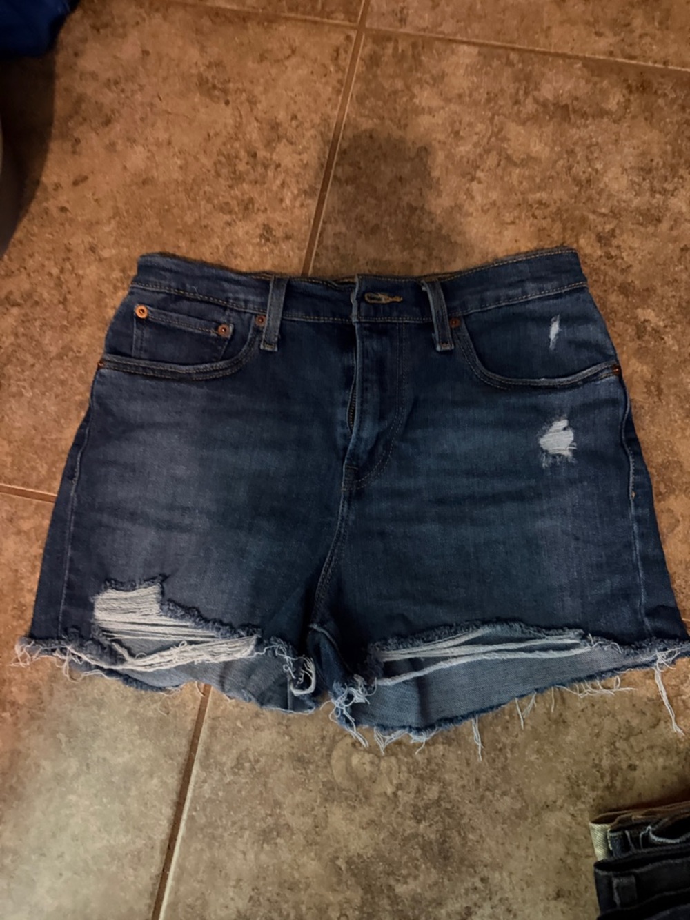 Levi's Dark Blue Distressed Denim Shorts